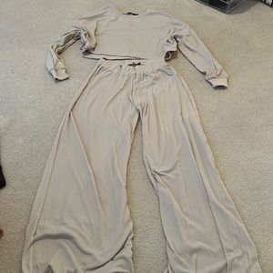 Nasty gal wide leg pants and crop set- cream